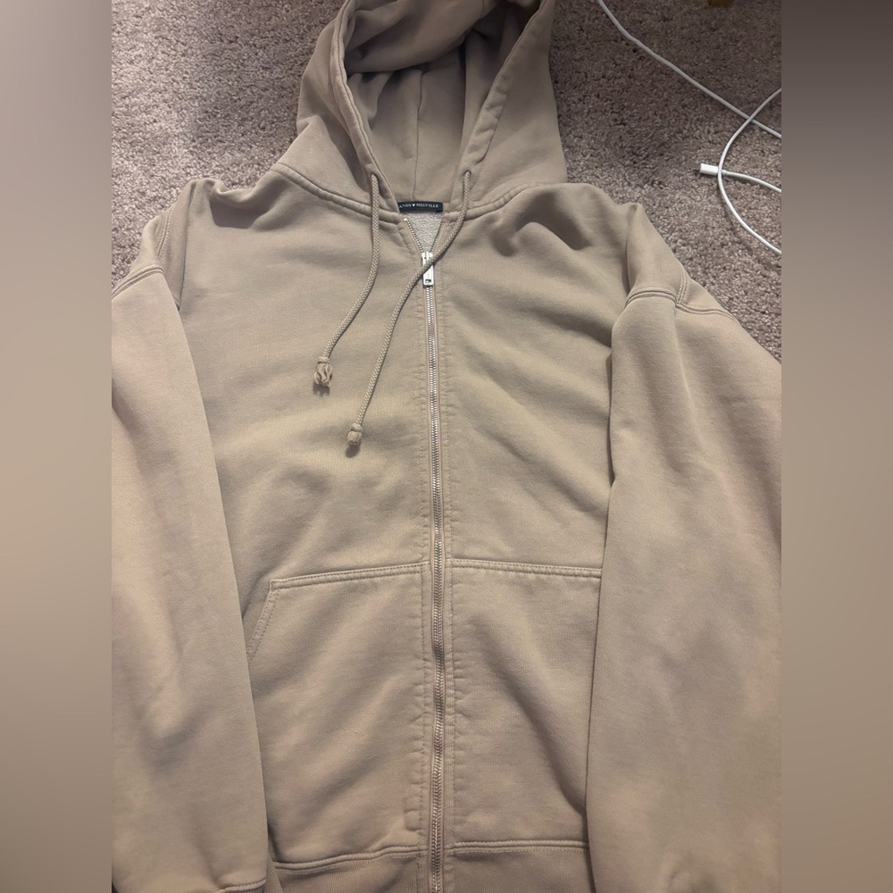 Brandy Melville Tan Zip-Up Hoodie Jacket